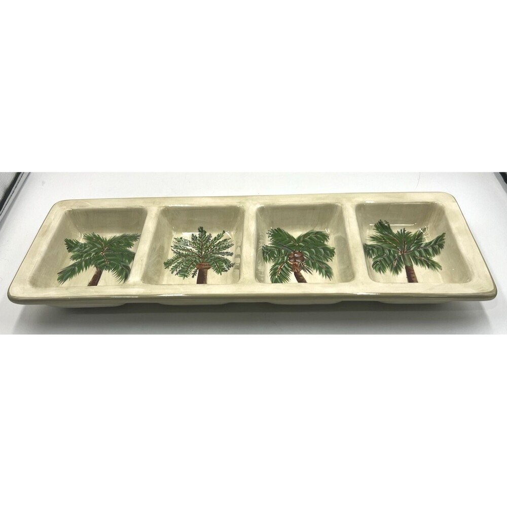 Relish Tray 4 Compartment Florida Marketplace Palm Island Ceramic Dish 16.25"